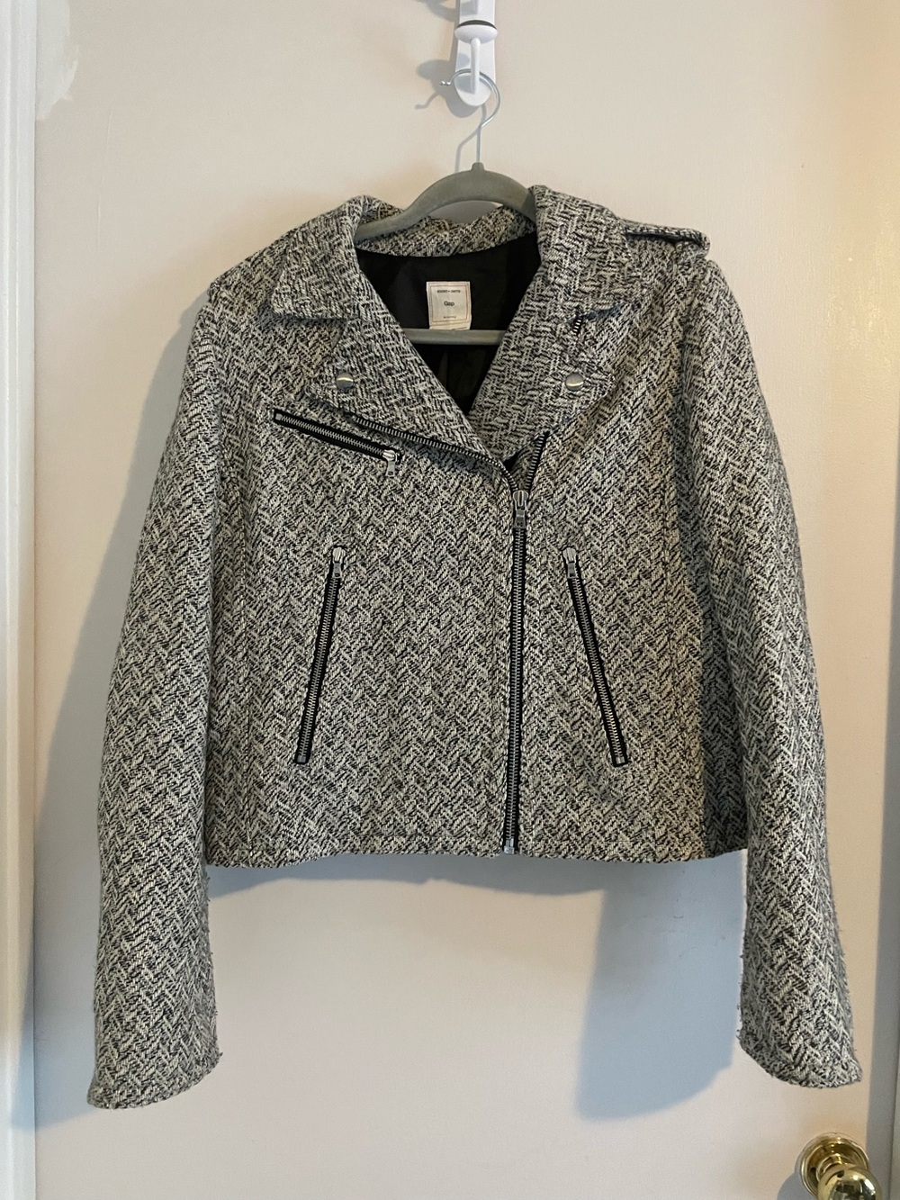Gap Herringbone Wool Blend Moto Jacket Tweed L (329)